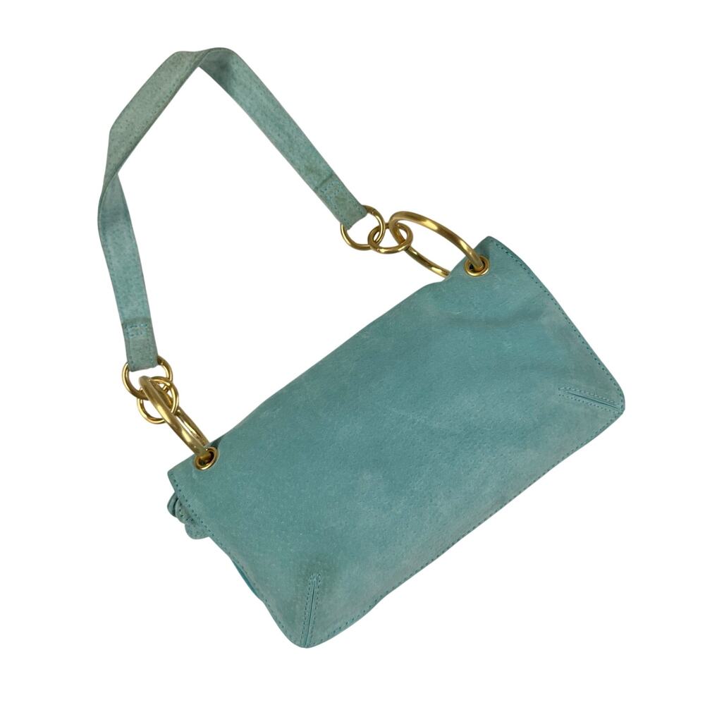 Teal Suede Leather Small Shoulder Bag Wilson’s Leather Wallet Style Vintage